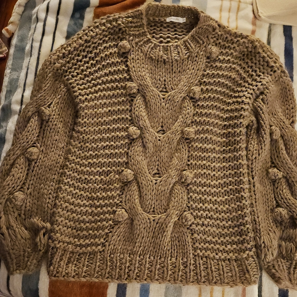 Amaryllis Chunky Knit Sweater Taupe/Brown Sz. XL